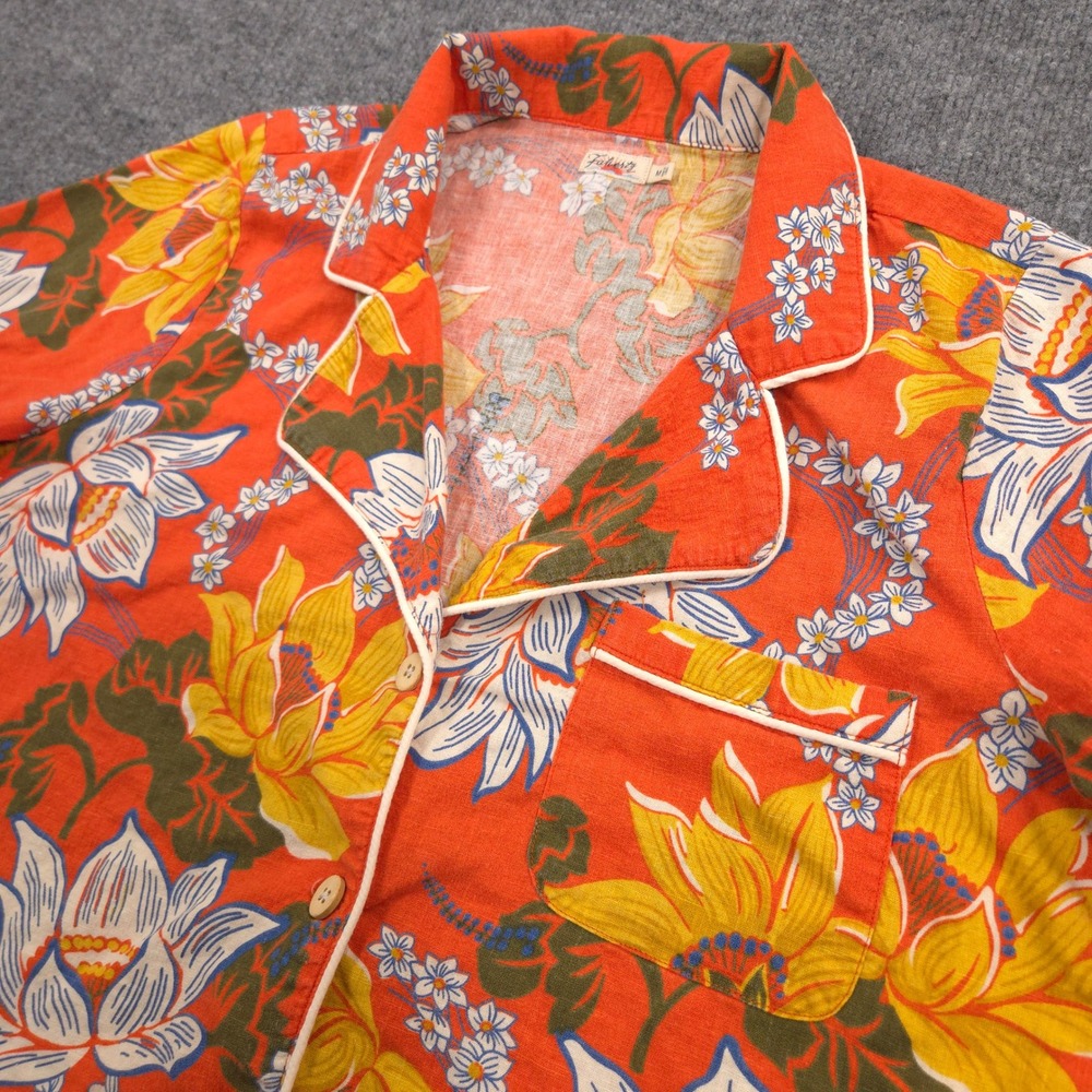 Faherty Maui Shirt Womens M Orange Hawaiian Coral Mauna Key Floral Linen Blend - Picture 2 of 9